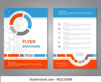 Vector modern brochure, abstract flyer with simple dotted design. Layout template. Aspect Ratio for A4 size. Poster of blue, orange, grey and white color. Magazine cover.