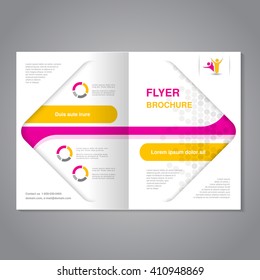Vector modern brochure, abstract flyer with dotted design in a square.  Layout template. Aspect Ratio for A4 size. Poster of pink, yellow, grey and white color. Magazine cover.
