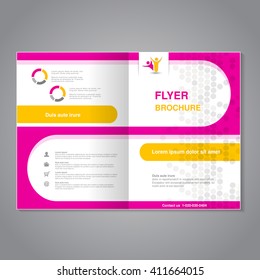Vector modern brochure, abstract flyer, simple dotted design with rounded shapes. Layout template. Aspect Ratio for A4 size. Poster of pink, yellow, grey and white color. Magazine cover.
 