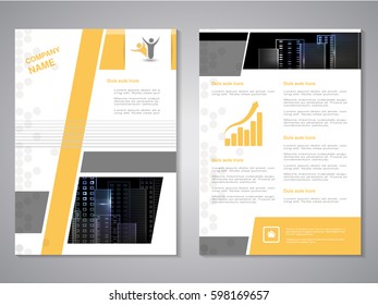 Vector modern brochure, abstract flyer with background of buildings. City scene. Layout template. Poster of yellow, grey, black and white color. Magazine cover.
