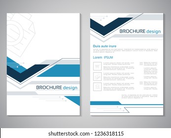 Vector modern brochure. Design of annual report, abstract technology flyer, geometry background. Layout template. Poster of dark blue, blue, grey and white color. Magazine cover.