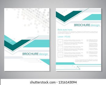 Vector modern brochure. Design of annual report, abstract flyer with technology background, arrow. Dotted layout template. Poster of cyan, grey and white color. Trendy minimalist geometric design
