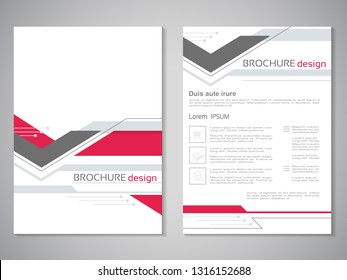 Vector modern brochure. Design of annual report, abstract flyer with technology background, arrow. Layout template. Poster of red, dark grey and white color. Magazine cover. Trendy minimalist geometri