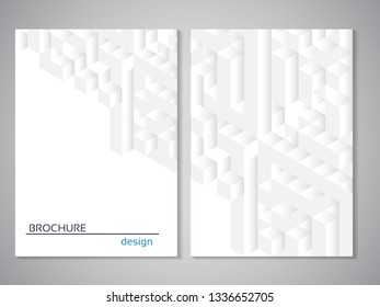 Vector modern brochure. Design of annual report, abstract technology flyer, geometry background. Layout template with cubes design. Poster of grey white color. Magazine cover.
