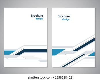 Vector modern brochure. Design of annual report, abstract flyer with technology background. Layout template. Poster of dark blue, blue, grey and white color. Magazine cover. Line design with arrow. 
