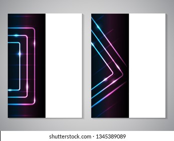 Vector modern brochure, technology design, flyer with futuristic cube background. Layout template. Poster of blue, cyan, purple, black, white color. Geometric magazine cover, square design.