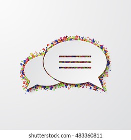 Vector modern bubble speech with confetti on white background