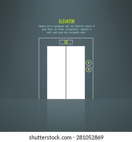 Vector modern building steel elevator with reflection on the floor.