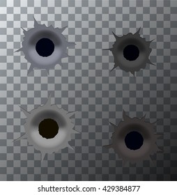 Vector modern bullet holes set on transparent background. Eps10
