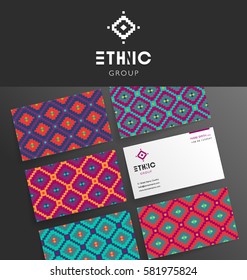 VECTOR MODERN BUSINESS CARD TEMPLATE DESIGN. Brand mock up ethnic tribal style, pattern, background. 