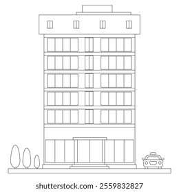 Vector modern business center with diverse architecture cades.Houses and office buildings in a big city. Shops and cafes, offices. Elements for the construction of urban landscapes. Flat style Eps 10