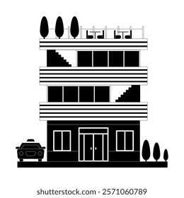 Vector modern business center with diverse architecture facades.Houses and office buildings in a big city. Shops and cafes, offices. Elements for the construction of urban landscapes. Flat style Eps10