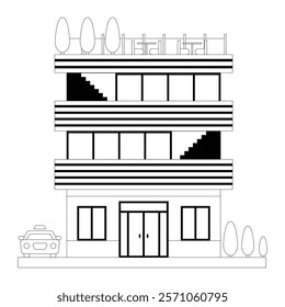 Vector modern business center with diverse architecture facades.Houses and office buildings in a big city. Shops and cafes, offices. Elements for the construction of urban landscapes. Flat style Eps10