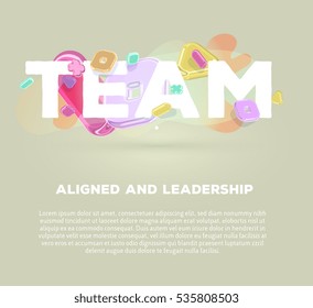 Vector modern business template with bright crystal 3d elements and word team on gray background with shadow, title and text. Creative art style concept design for business web, site, banner, poster