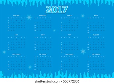 Vector modern  calendar 2017, blue background. 