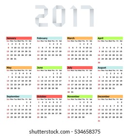 Vector modern calendar 2017 on white background