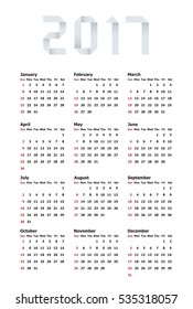 Vector modern calendar 2017 on white background