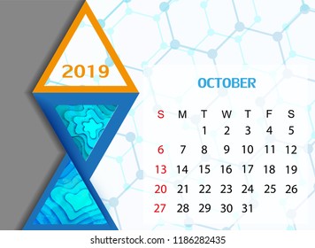 Vector modern calendar for 2019 year.Monthly calendar 2019.