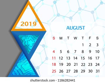 Vector modern calendar for 2019 year.Monthly calendar 2019.
