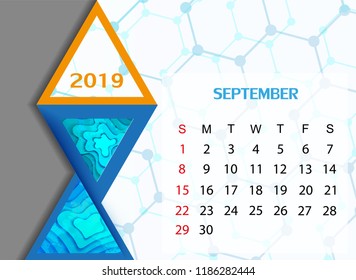 Vector modern calendar for 2019 year.Monthly calendar 2019.