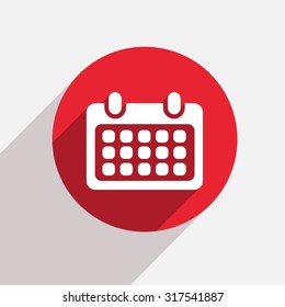 Vector modern calendar red circle icon with shadow