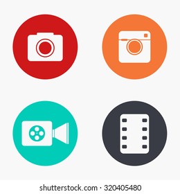 Vector modern camera colorful icons set on white background