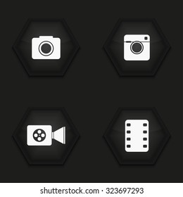 Vector modern camera icons set on background