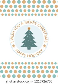 Vector modern card with abstract geometry Christmas tree. Vintage card. Merry Christmas typography and elements for holidays with greeting card template and pattern. Vector brochure in flat style.