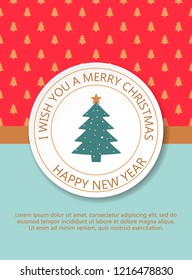 Vector modern card with abstract geometry Christmas tree. Vintage card. Merry Christmas typography and elements for holidays with greeting card template and pattern. Vector brochure in flat style.