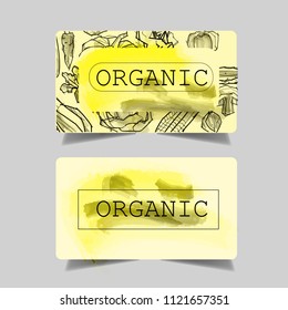 Vector Modern Card Template for vegetable store or market. Organic food.