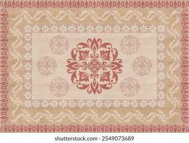 Vetor Moderno com estilo de tapete Boho étnico design damasco floral, padrão com textura tecida angustiada e efeito Antique tapete tradicional revestimento de chão