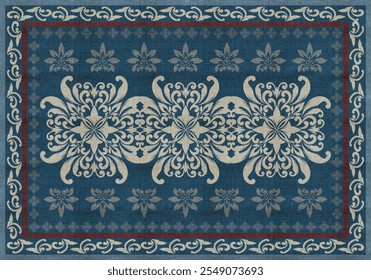 Image vectorielle Moderne avec tapis Boho style ethnique floral damassé conception, motif avec texture tissée en détresse et effet Tapis traditionnel antique revêtement de sol