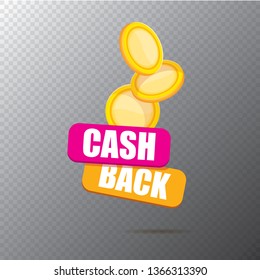 vector modern cash back icon with golden coin isolated on transparent background. cashback or money refund label or logo
