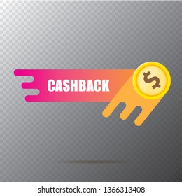 vector modern cash back icon with golden coin isolated on transparent background. cashback or money refund label or logo