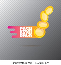 vector modern cash back icon with golden coin isolated on transparent background. cashback or money refund label or logo