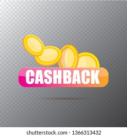 vector modern cash back icon with golden coin isolated on transparent background. cashback or money refund label or logo
