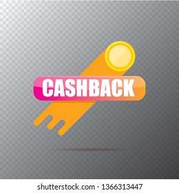 vector modern cash back icon with golden coin isolated on transparent background. cashback or money refund label or logo