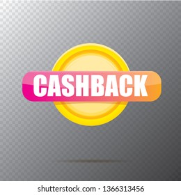 vector modern cash back icon with golden coin isolated on transparent background. cashback or money refund label or logo