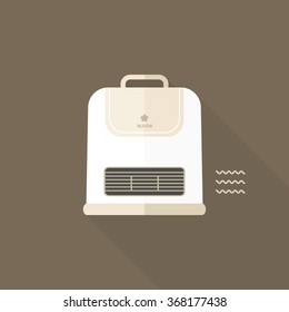 vector modern ceramic electric heater / working, turned on / flat icon, illustration, long shadow / white