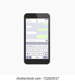 Modernes Chatfenster für Vektorgrafiken. Konzept des sozialen Netzwerks Schwarzes Smartphone einzeln auf weißem Hintergrund
