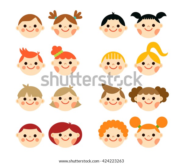 Vector Modern Children Characters Faces Set Stock Vector (royalty Free 