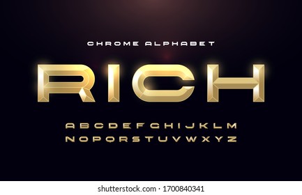 Vector of Modern Chiseled Alphabet Letters,Gold Beveled stylized fonts, Colorful, Emboss Condensed Letters set for Futuristic, universal, Fashion, Beauty, Branding.