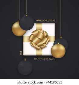 Vector modern Christmas or 2018 Happy New Year winter holiday invitation card background. Gift box postcard