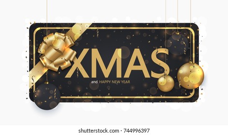Vector modern Christmas or 2018 Happy New Year winter holiday invitation card background. Gift box postcard