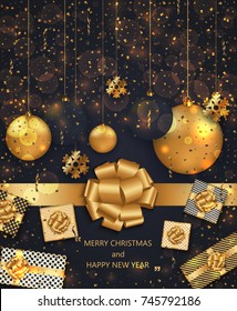 Vector modern Christmas or 2018 Happy New Year winter holiday invitation card background