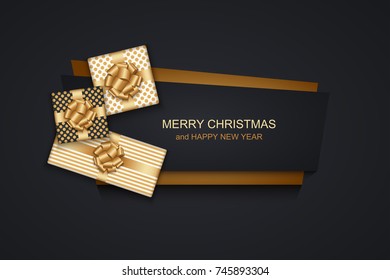 Vector modern Christmas or 2018 Happy New Year winter holiday invitation card background. Gift box postcard
