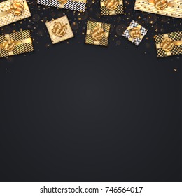 Vector modern Christmas or 2018 Happy New Year winter holiday invitation card background. Gift box postcard