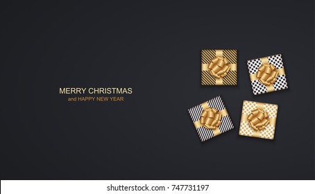 Vector modern Christmas or 2018 Happy New Year winter holiday invitation card background. Gift box postcard