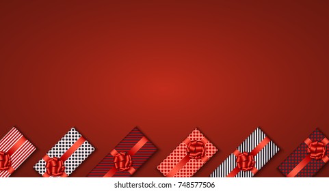 Vector modern Christmas or 2018 Happy New Year winter holiday invitation card background. Gift box postcard