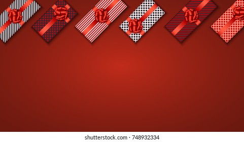 Vector modern Christmas or 2018 Happy New Year winter holiday invitation card background. Gift box postcard